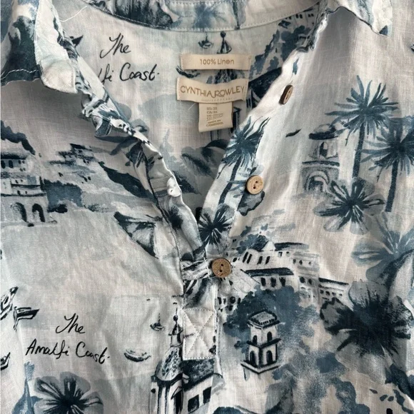 Cynthia Rowley Coastal Scene Button Down Shirt - Picture 2 of 6